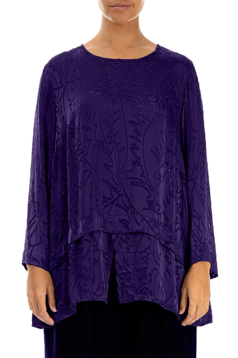 Royal Purple Devoré Feather Silk Blouse 1