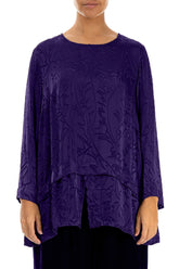 Royal Purple Devoré Feather Silk Blouse 1