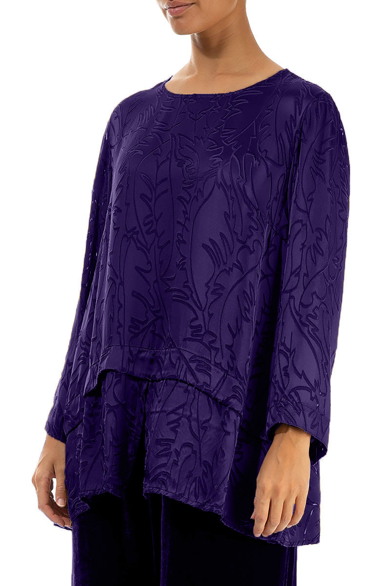 Royal Purple Devoré Feather Silk Blouse 3