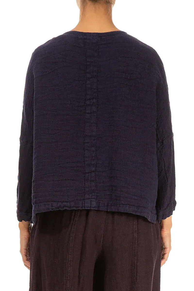 Royal Purple Mélange Linen Jacket Blouse 2