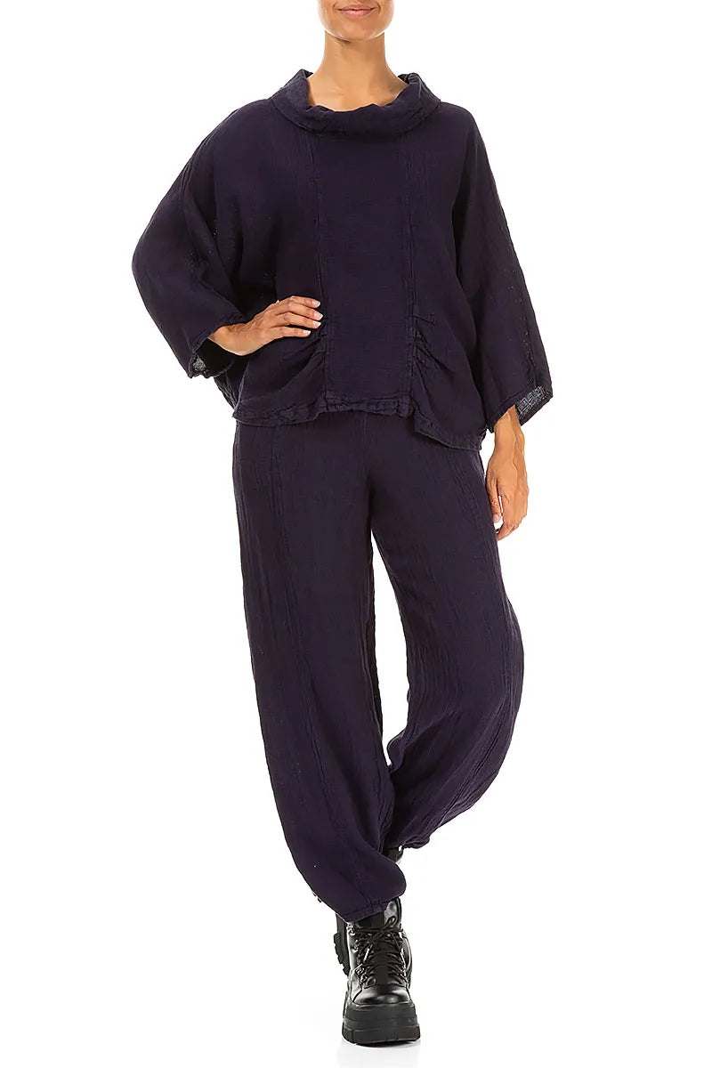 Royal Purple Mélange Linen Trousers 4