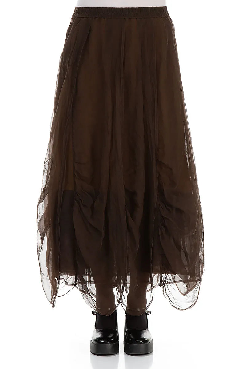 Ruched Aged Copper Silk Chiffon Skirt 1