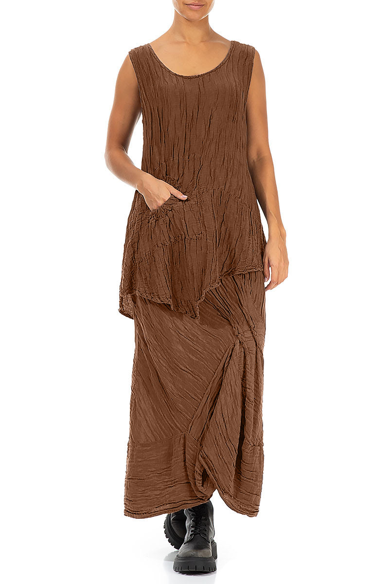 Ruched Crinkled Aged Copper Silk Linen Skirt 4