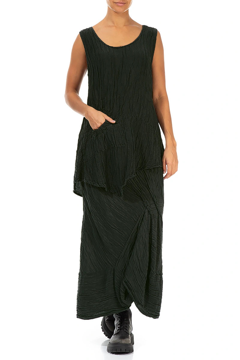 Ruched Crinkled Dark Khaki Silk Skirt 4