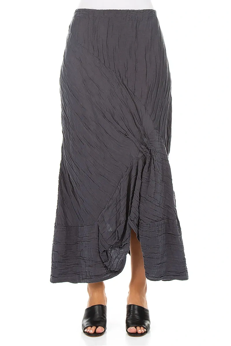 Ruched Crinkled Violet Silk Linen Skirt
