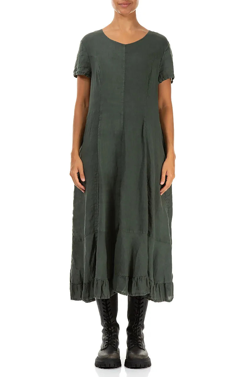 Ruched Forest Mist Linen Dress 1