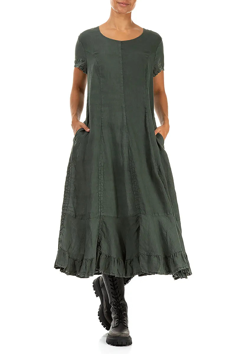 Robe en lin froncée Forest Mist