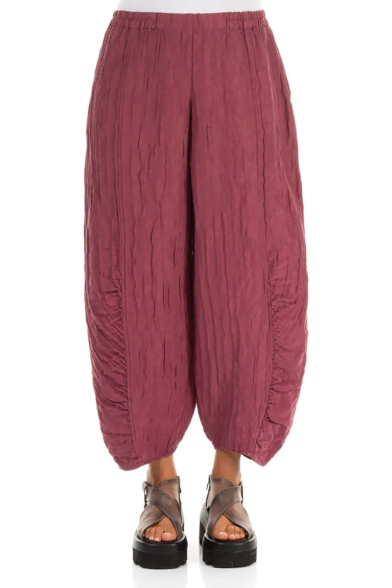 Ruched Hem Antique Ruby Crinkled Silk Linen Trousers 1