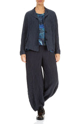 Ruched Hem Graphite Blue Crinkled Silk Linen Trousers 4