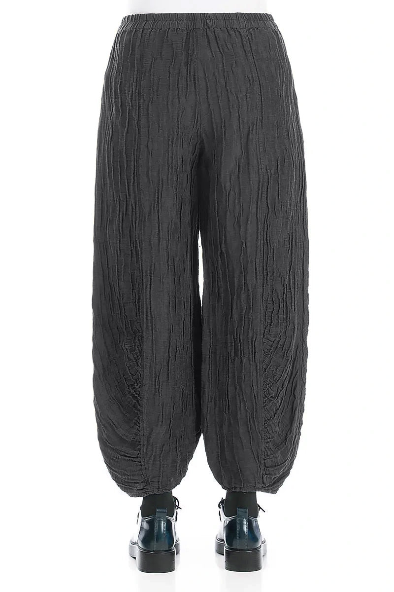Pantalon graphite en Soie et Lin Froissé à ourlet froncé