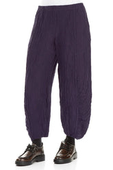 Ruched Hem Royal Purple Crinkled Silk Linen Trousers 3