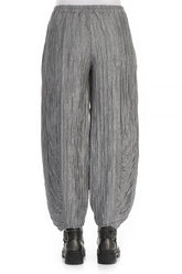 Ruched Hem Silver Crinkled Silk Linen Trousers 2