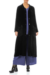 Ruched Pockets Black Silk Velvet Jacket - Coat 4