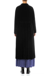 Ruched Pockets Black Silk Velvet Jacket - Coat 2