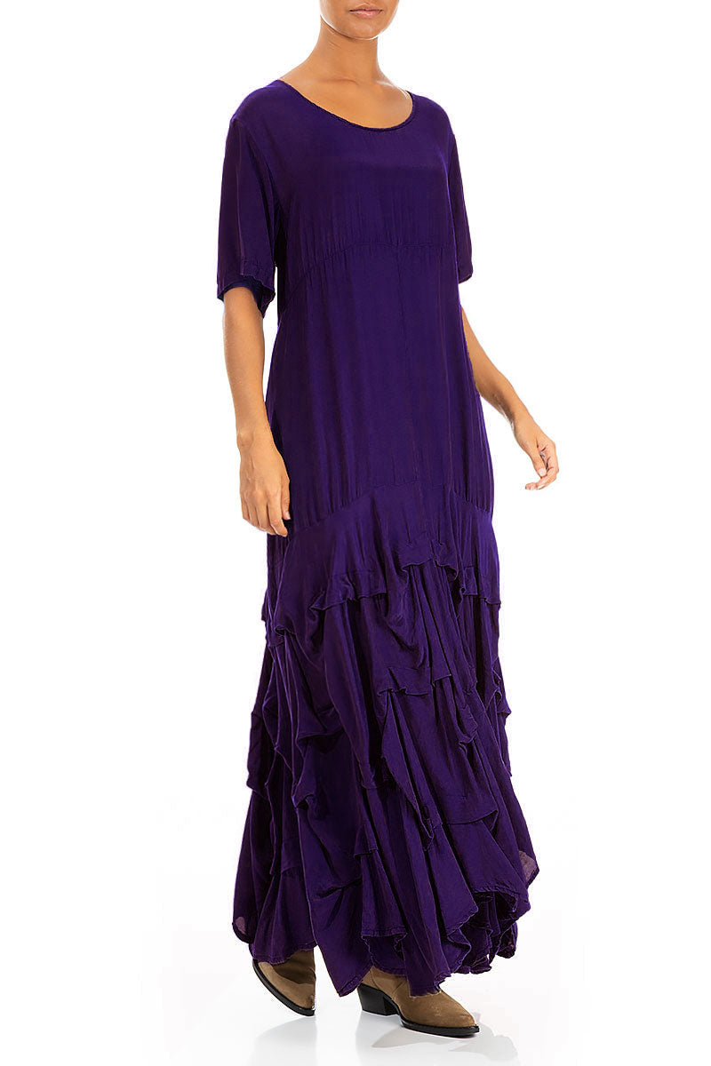 Ruffle Royal Purple Silk Bamboo Maxi Dress 3