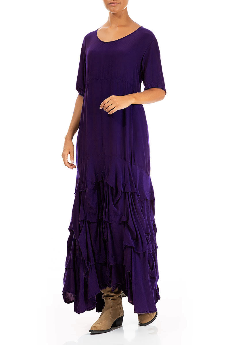 Ruffle Royal Purple Silk Bamboo Maxi Dress 4
