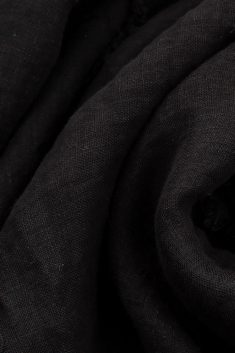 Ruffled Black Gauze Linen Blouse 5