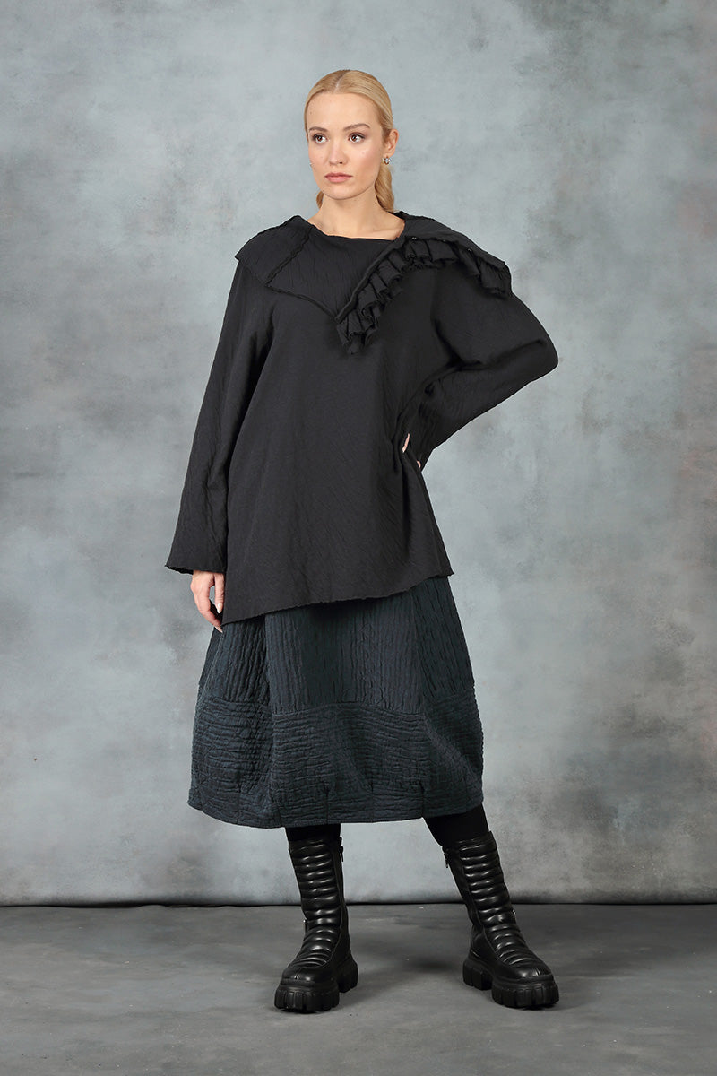 Ruffled Collar Grey Wavy Cotton Tunic 7