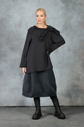 Ruffled Collar Grey Wavy Cotton Tunic 7