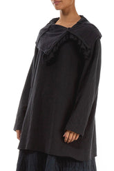 Ruffled Collar Grey Wavy Cotton Tunic 3