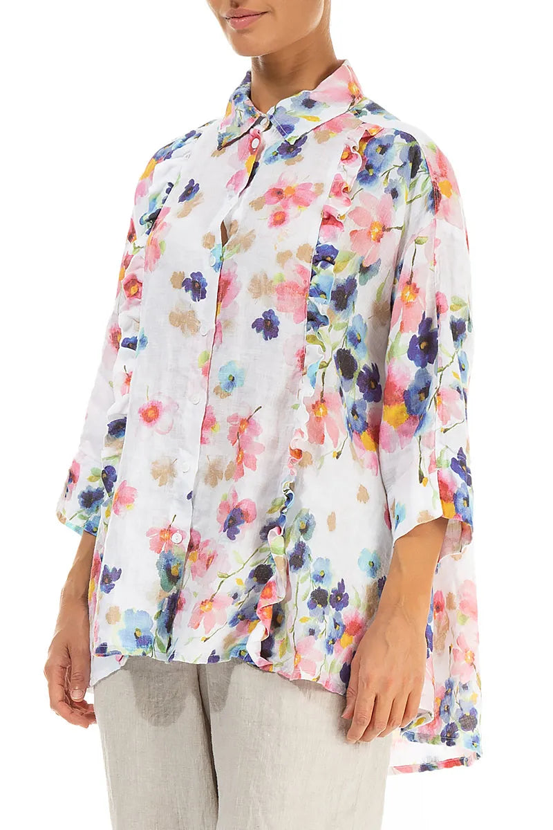 Ruffled Front Primrose Linen Shirt