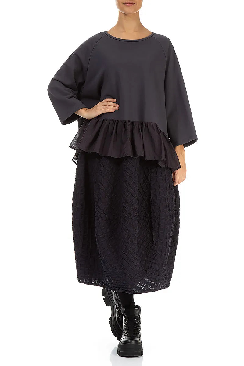 Ruffled Hem Graphite Cotton Blouse 4