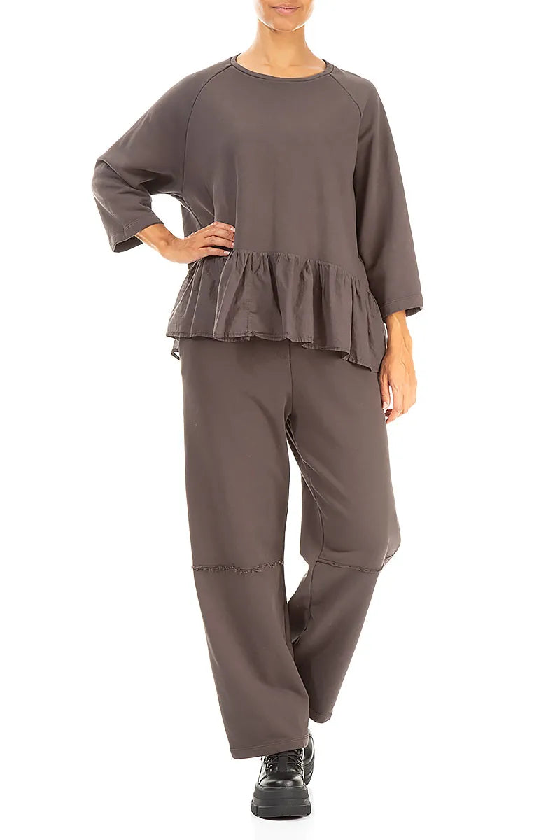 Ruffled Hem Forest Brown Cotton Blouse 4