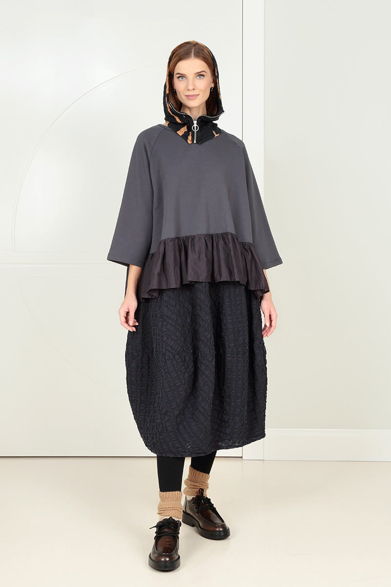 Ruffled Hem Graphite Cotton Blouse 6