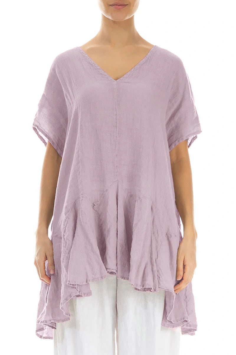 Ruffled Lilac Gauze Linen Blouse