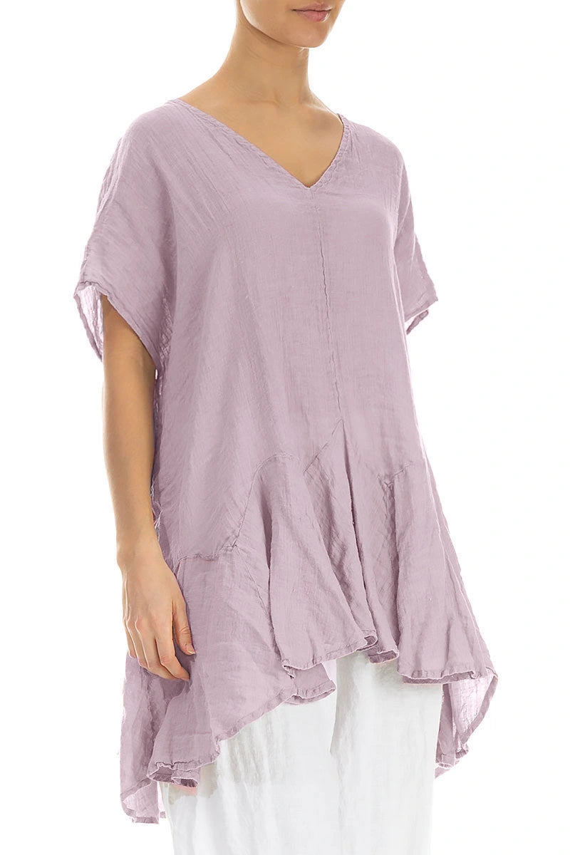Ruffled Lilac Gauze Linen Blouse