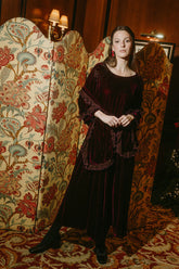 Ruffled Magenta Silk Velvet Scarf 1