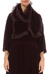 Ruffled Magenta Silk Velvet Scarf 2