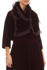 Ruffled Magenta Silk Velvet Scarf 4