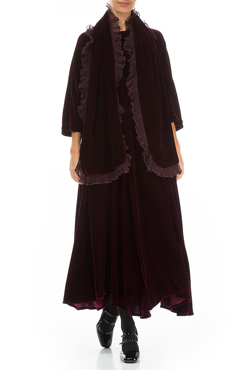 Ruffled Magenta Silk Velvet Scarf 3