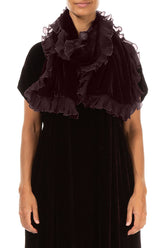 Ruffled Merlot Silk Velvet Scarf 1
