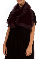 Ruffled Merlot Silk Velvet Scarf 3