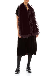Ruffled Merlot Silk Velvet Scarf 2