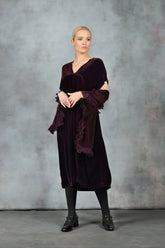 Ruffled Merlot Silk Velvet Scarf 5