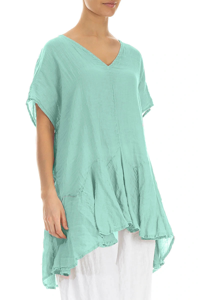 Ruffled Mint Gauze Linen Blouse