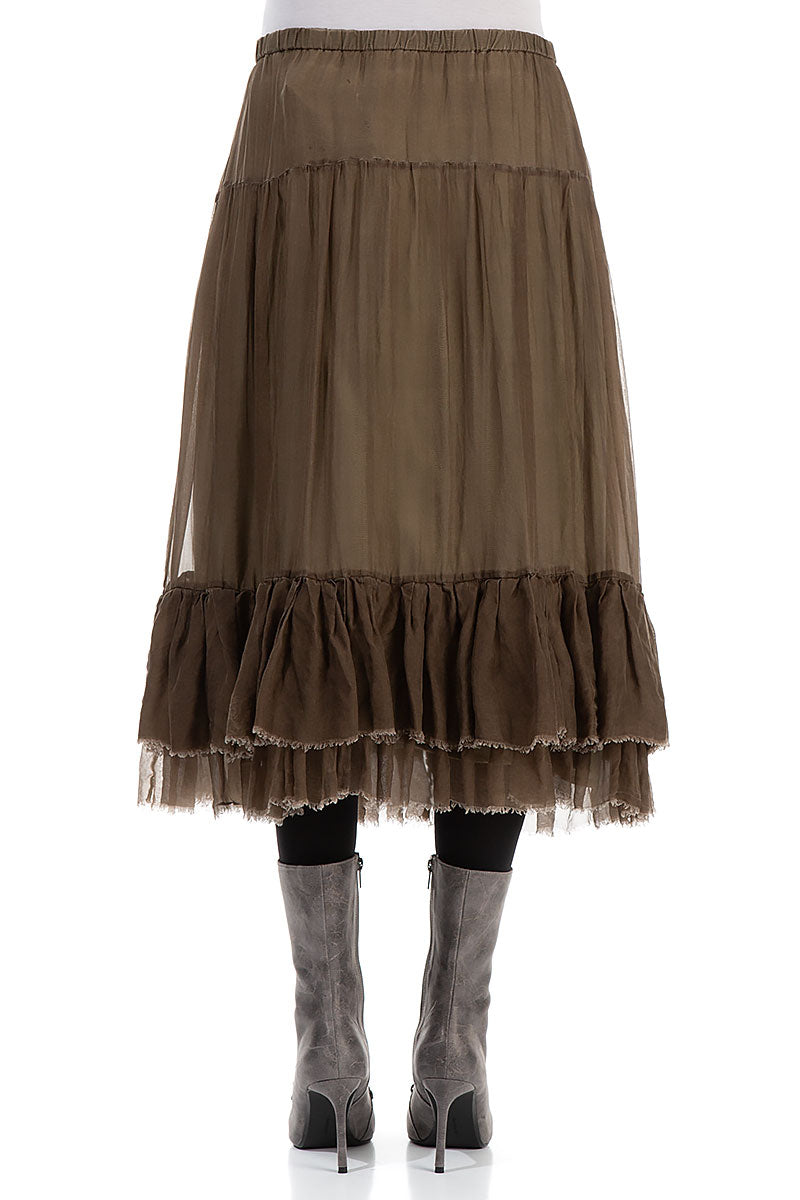 Ruffled Silver Sage Silk Chiffon Midi Skirt 2