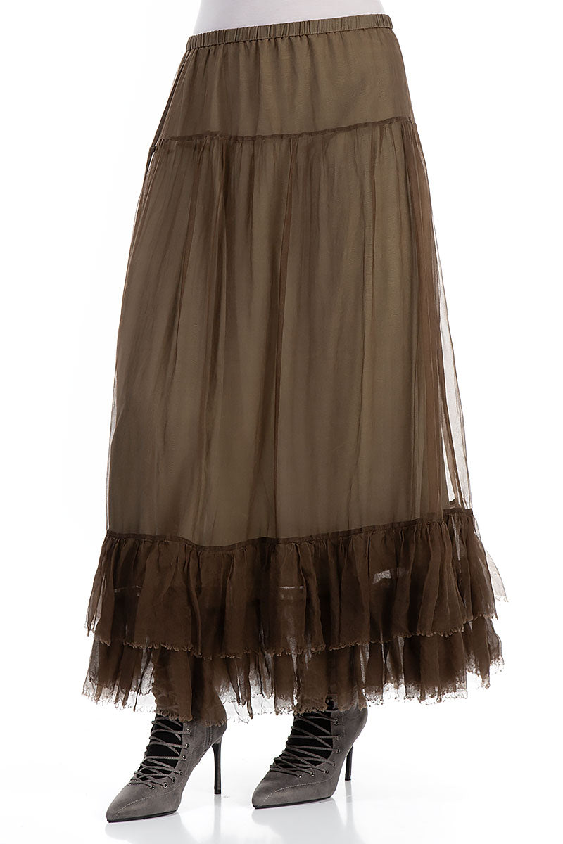 Ruffled Silver Sage Silk Chiffon Skirt 3
