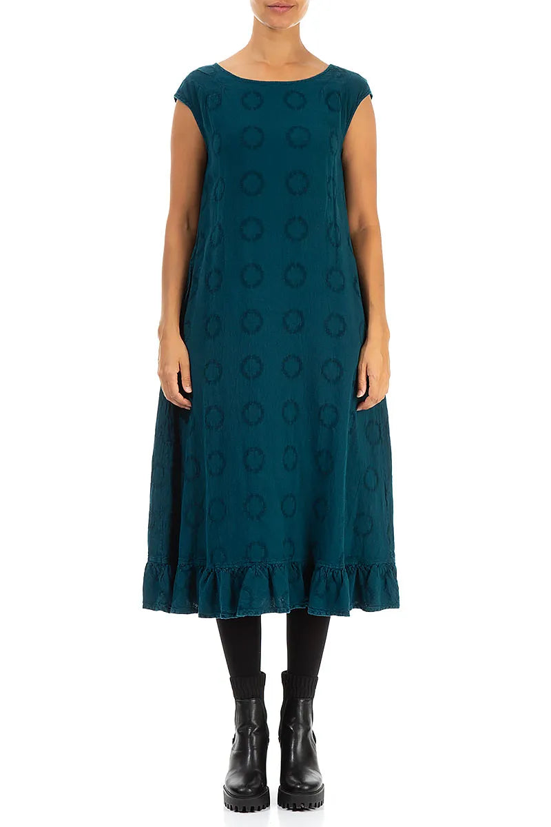 Ruffled Teal Circle Linen Cotton Dress 1