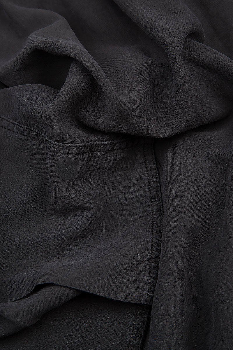 Side Pockets Wide Black Silk Linen Trousers 4