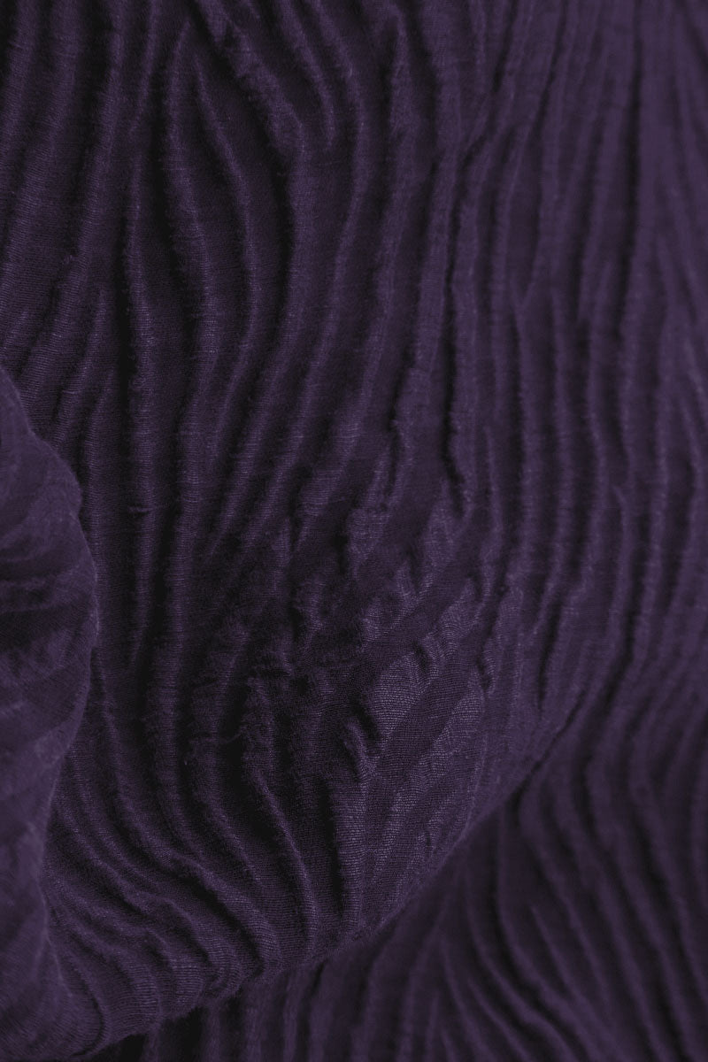 Elegant Royal Purple Waves Silk Linen Dress 6