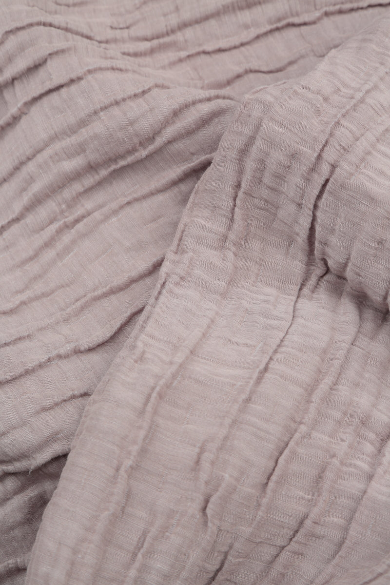 Long Sleeves Balloon Crinkled Greige Silk Linen Dress 5