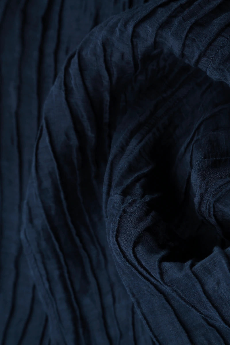 Loose Navy Crinkled Silk Linen Trousers 5