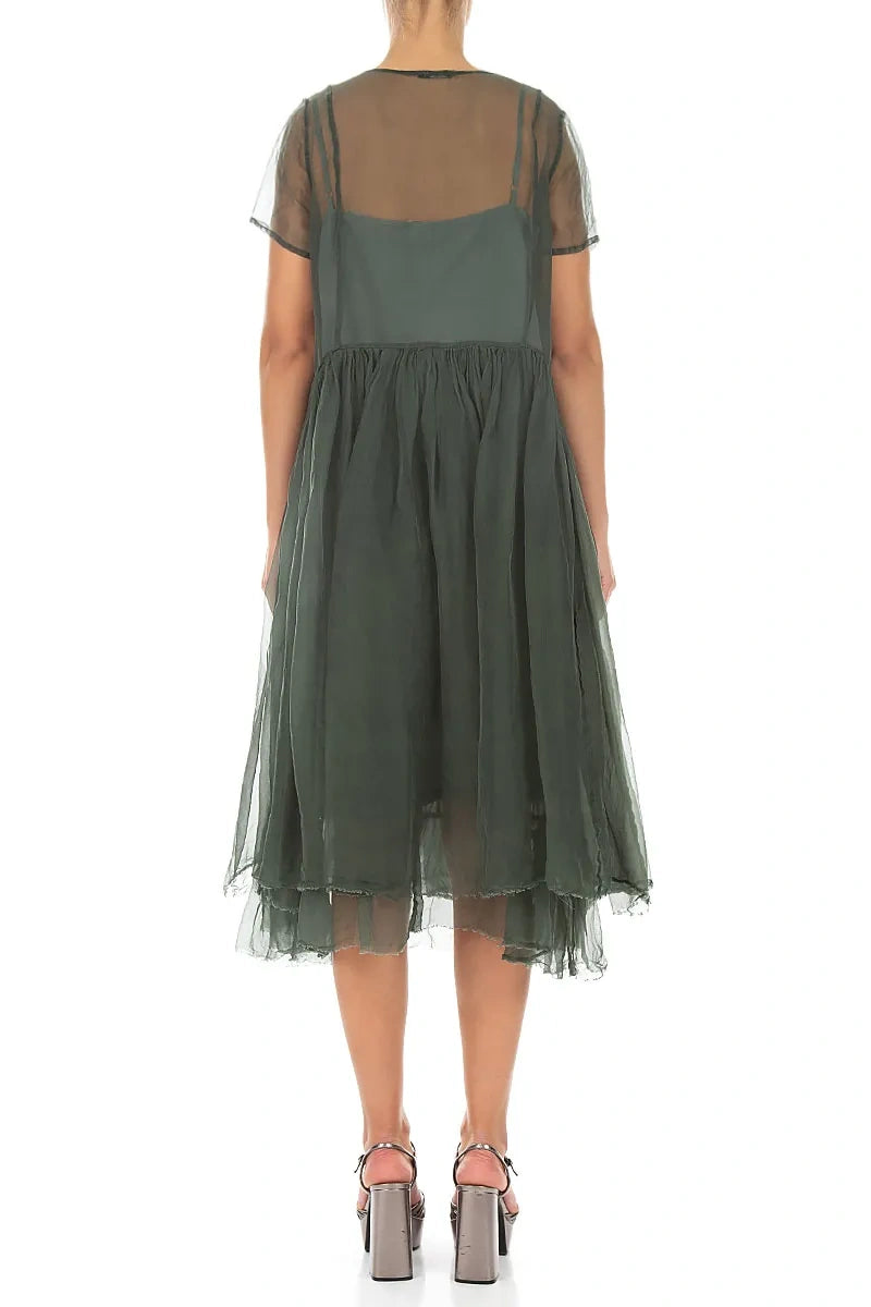 Sage Layered Silk Chiffon Dress 2
