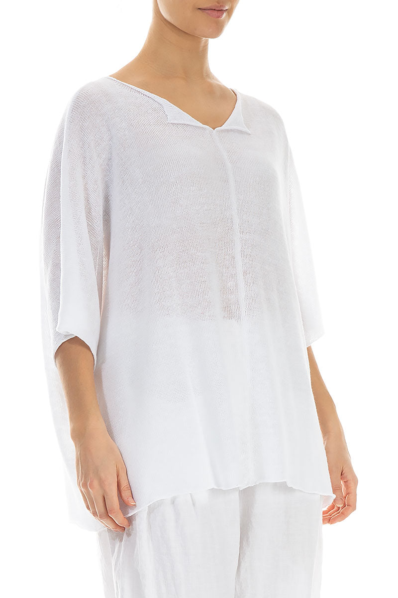 Scalloped V-Neck White Linen Jumper 3
