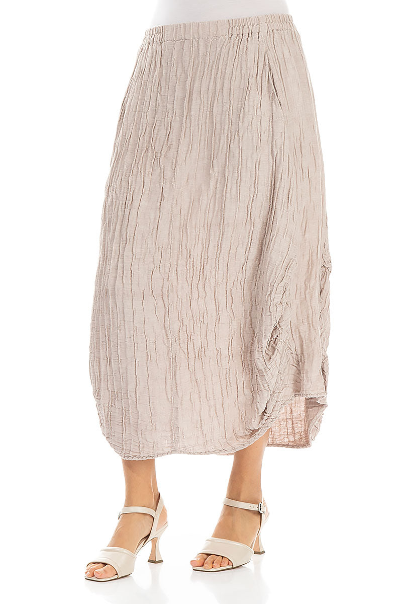 Sculpted Hem Beige Crinkled Skirt 3