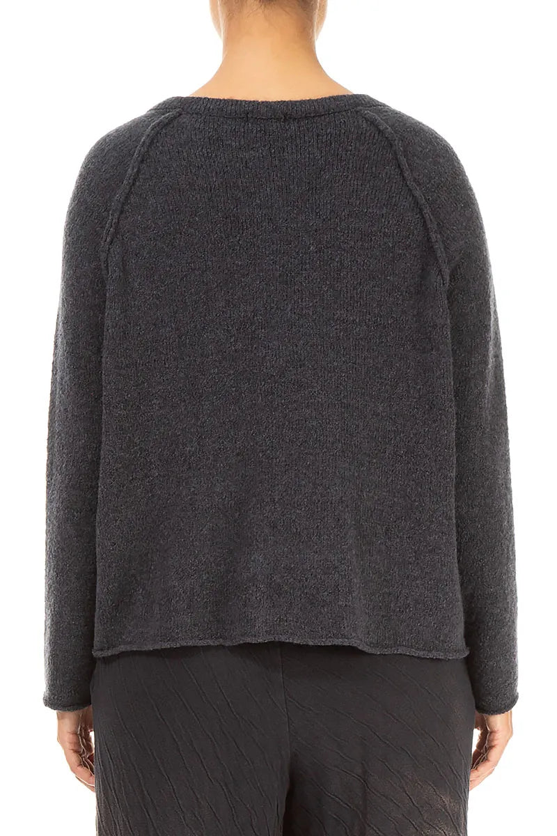 Seam Detail Dark Grey Wool Cardigan